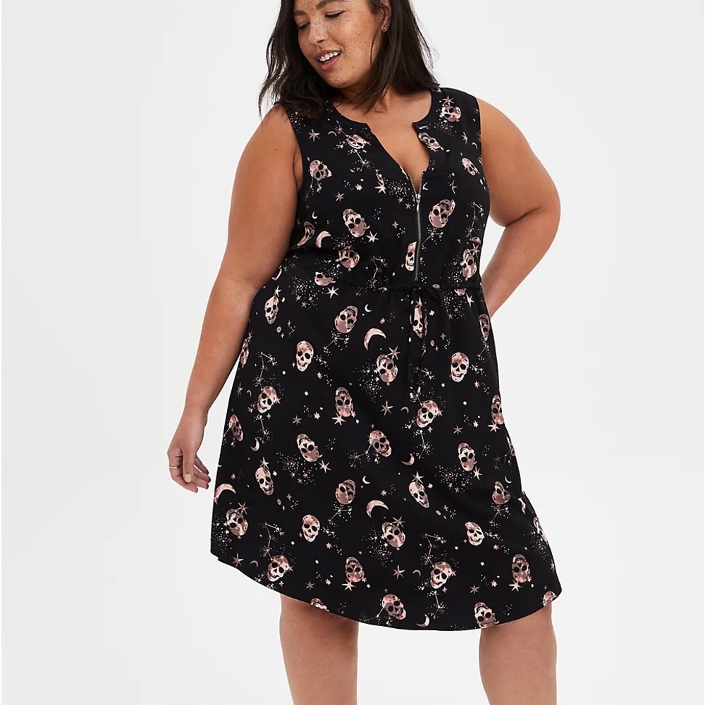 Torrid Mini Challis Skull Zip-Front Shirt Dress